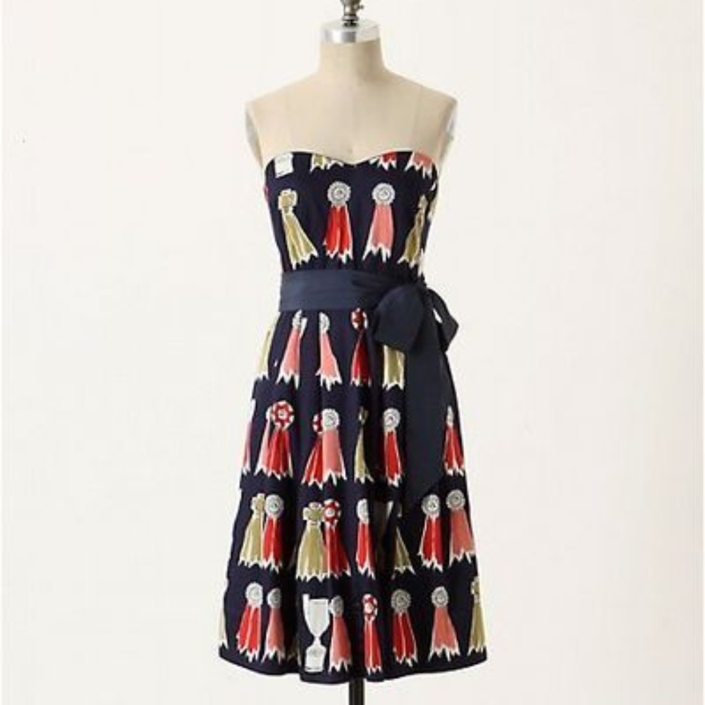 Anthropologie Blue Ribbon Dress
